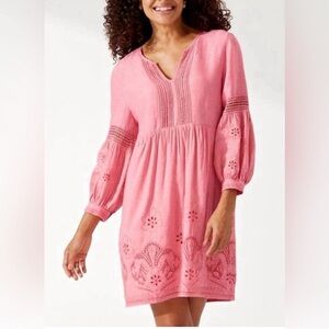 Tommy Bahama Pink Embroidered 3/4 Sleeve Dress size S EUC